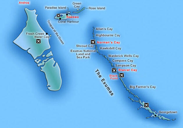 Bahamas Exuma Islands Yacht Charter Map
